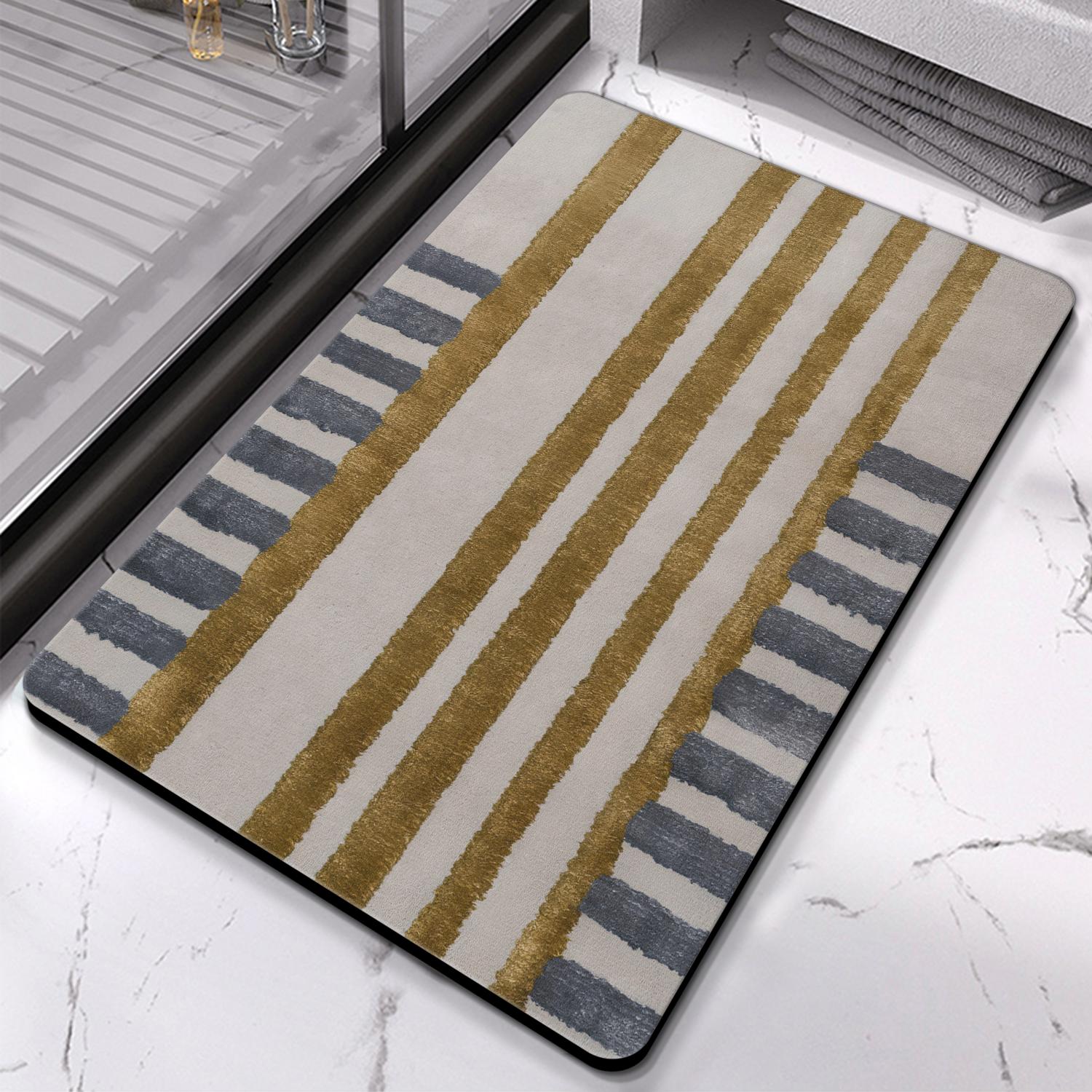 Feel Luxury with our Striped Microfiber Bathroom Rugs – Extra Thick 20x32in Bath Mat, Super Absorbent, Anti-Slip, Machine Washable, Perfect for Tub and Shower