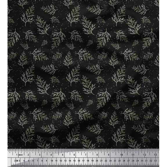 Soimoi Black Cotton Duck Fabric Cedar Leaves Fabric Prints By Yard 44 Inch Wide
