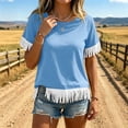 thumbnail image 2 of Admvng Women's T-Shirt Crew Neck Fringe Trim Short Sleeve Solid Casual Summer Tops, 2 of 7