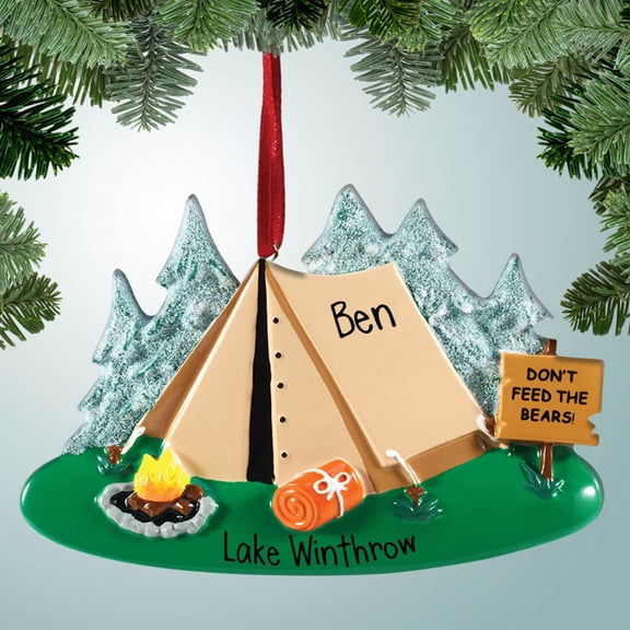 Personalized Camping Tent in Forest Christmas Ornament - Camping - RV - Campground - Nature - Outdoors - Great Gift Ideas