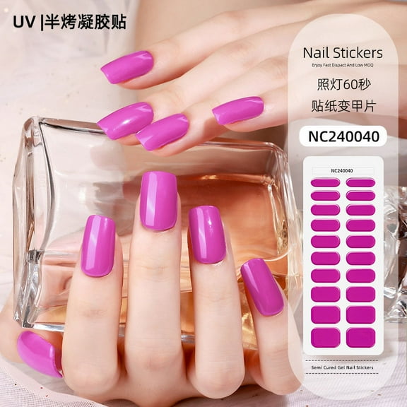 Solid color gel nail stickers uv light therapy semi-cured nail stickers