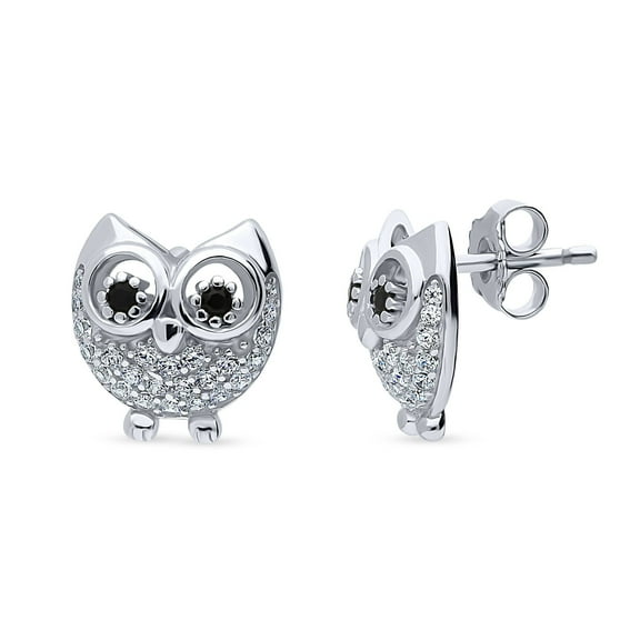 BERRICLE Sterling Silver Owl Cubic Zirconia CZ Fashion Stud Earrings for Women, Rhodium Plated