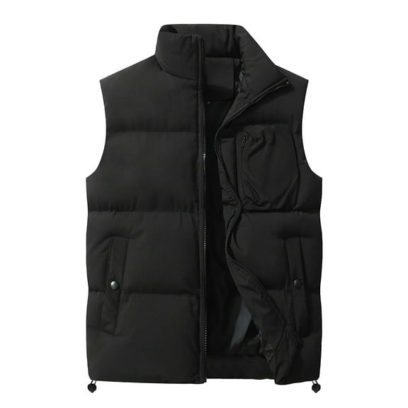 dzxyzu Men's Winter Stand Collar Vest Warm Padded Puffer Jacket Outdoor Full Zipper Coat Vest Top Riding Skiing Fishing Waistcoat Jacket Black