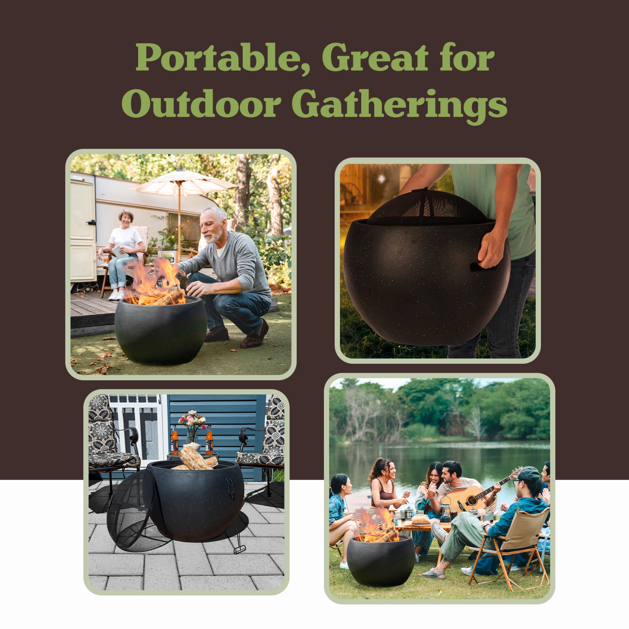 Pure Garden 24” Round Outdoor Fire Pit - Wood Fire Pits for Outside Patio