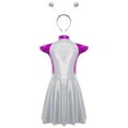 thumbnail image 3 of iiniim Girls Outer Space Alien Robot Carnival Movie Party Metallic Gloss Tunic Dress with Hair Hoop Purple Silver 14, 3 of 7