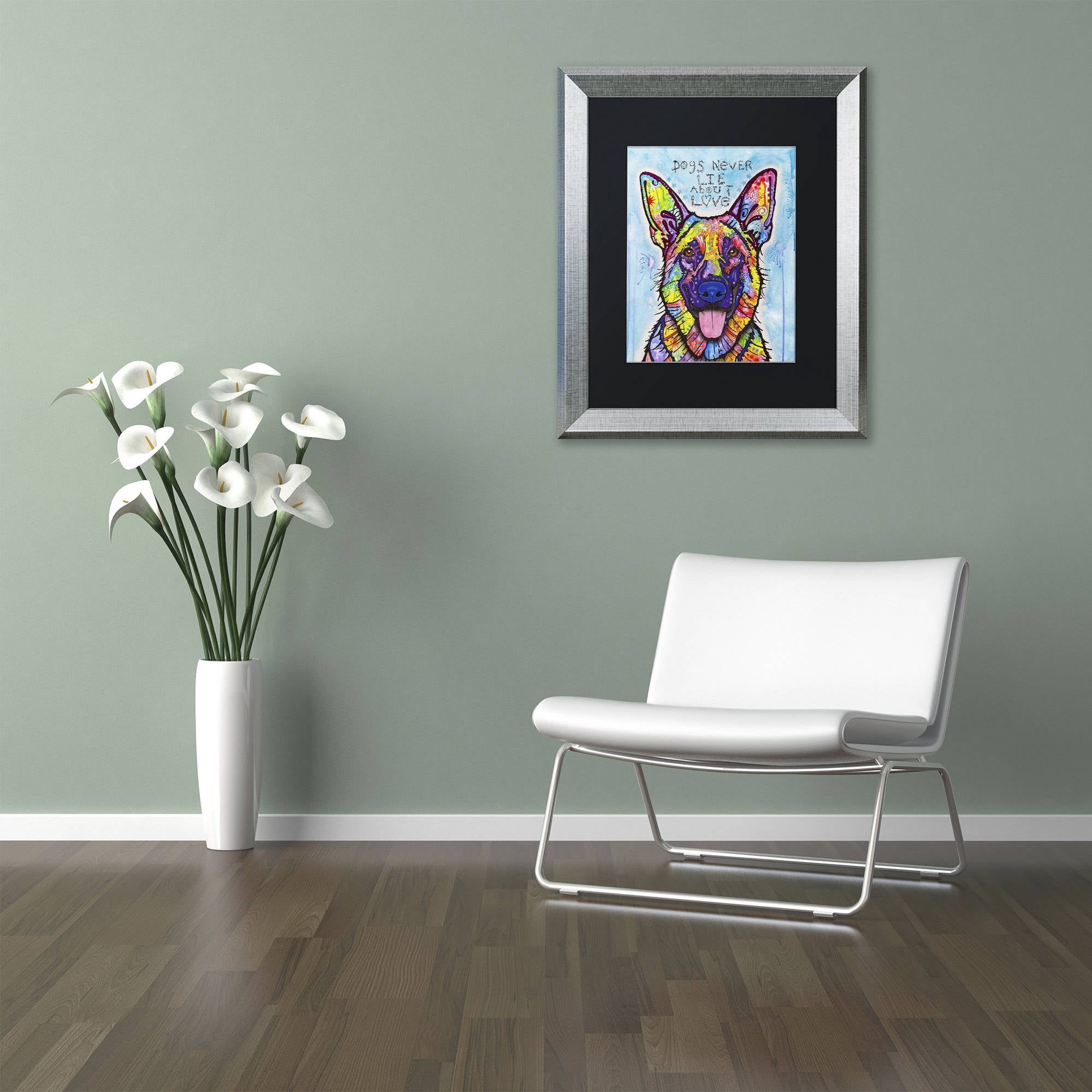 Trademark Fine Art 'Dogs Never Lie' Canvas Art by Dean Russo, Black Matte, Silver Frame
