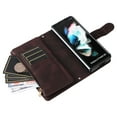 thumbnail image 4 of Dteck Samsung Galaxy Z Fold 3 5G Wallet Case with Removable Adjustable Crossbody Necklace Lanyard Shoulder Strap + Wristlet Strap, 9 Card Slots with Zipper Pocket PU Leather Case, Brown, 4 of 16