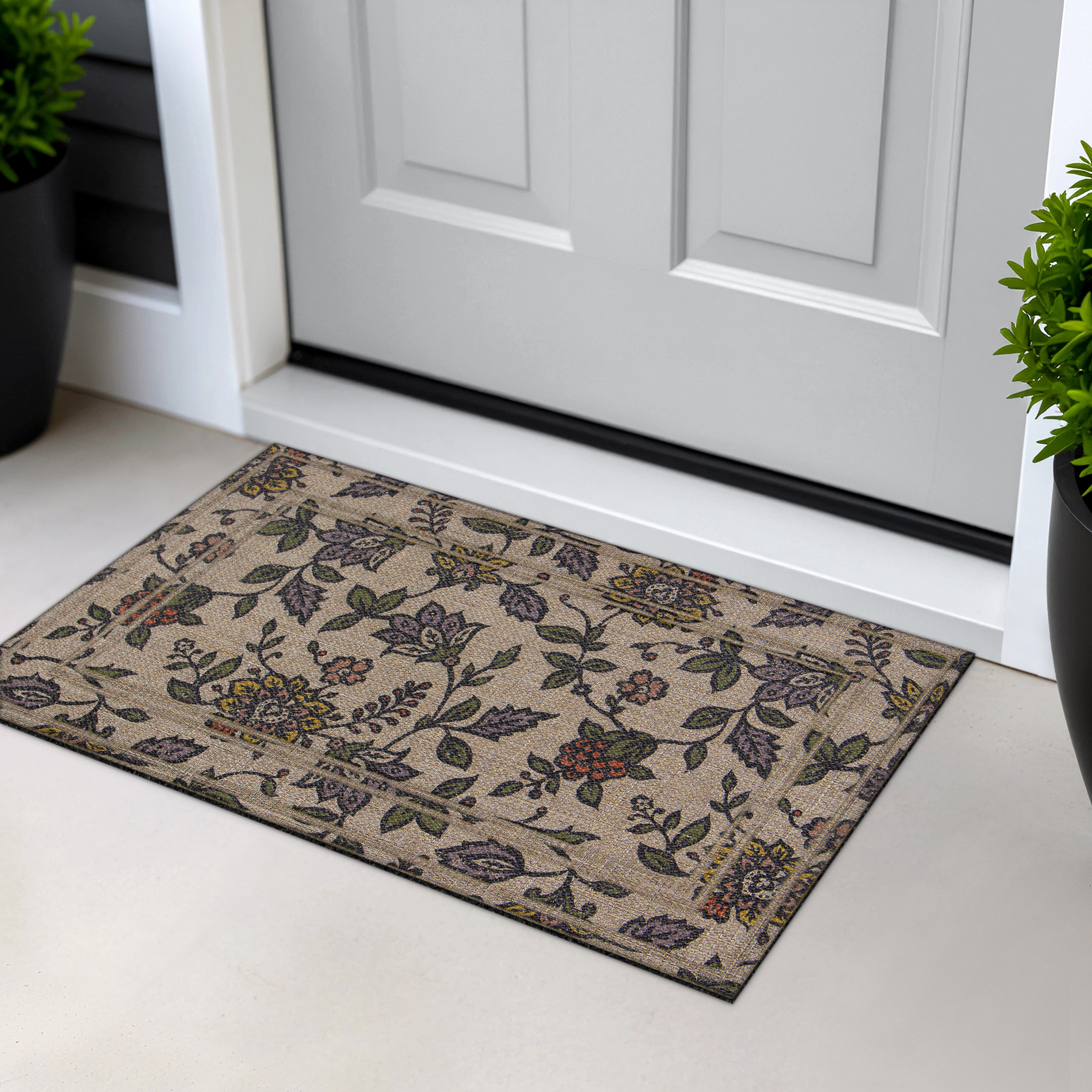 Garden Jacobean Floral, Apache Mills Sisal 18x30 Indoor Outdoor Entrance Doormat