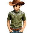 thumbnail image 3 of Glisme Teen Tops For Boy 12-13 Years Lapel Shirts Short Sleeve Button Down Cartoon Prints Blouse Adorable Playsuit Army Green, 3 of 3