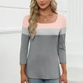 thumbnail image 2 of Olyvenn Womens Square Neck 3/4 Sleeve T Shirts 2025 Casual Print Basic Colorblock Tunic Tops Loose Tees Vacation Clothes 2025 Gray M, 2 of 7