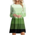 thumbnail image 1 of Robes d'Automne pour Femmes Col Rond Bloc de Couleur Robe à Manches Longues Décontractée Ample Tunique Évasée Mini Robes, 1 of 5