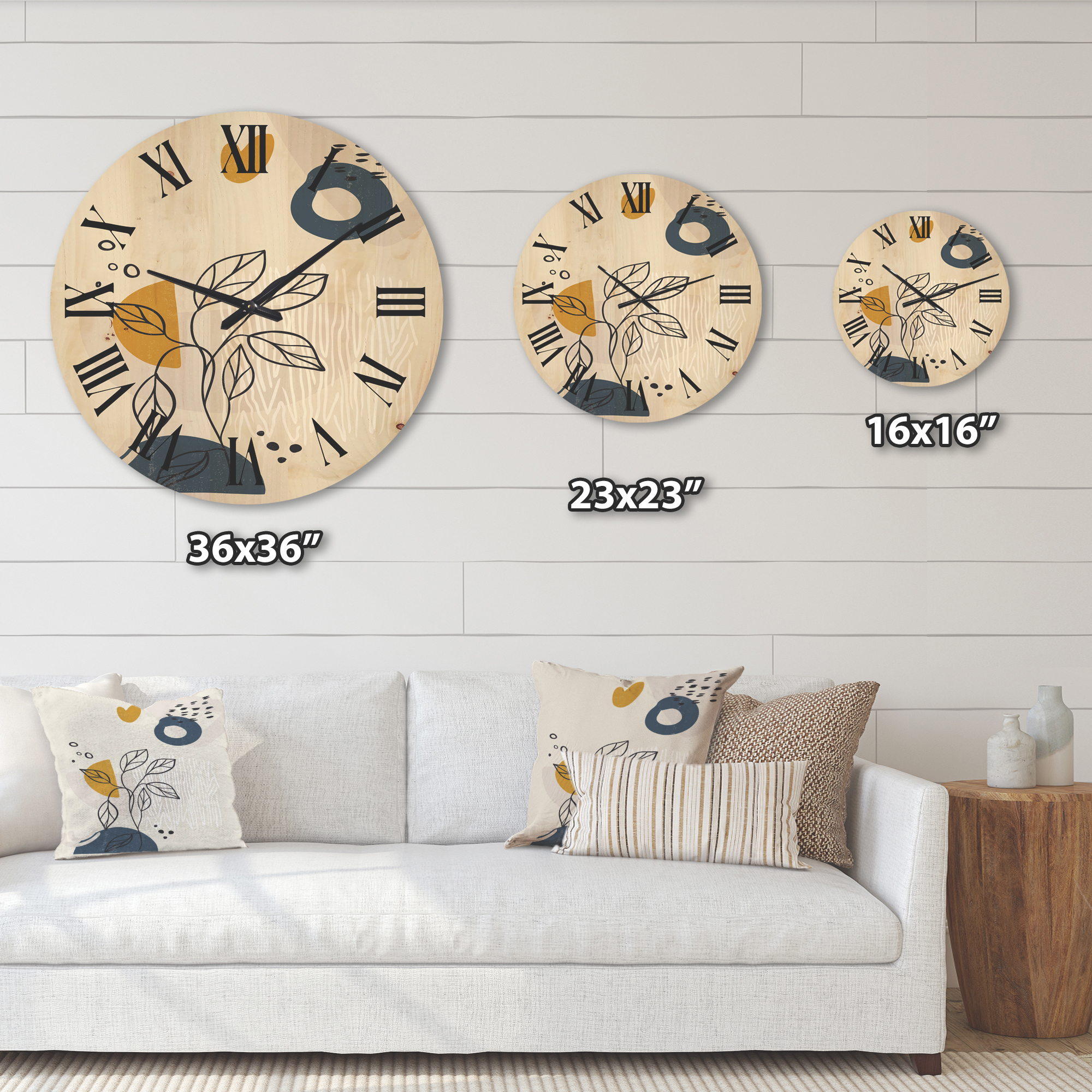 Designart 'Ancient Boho Art Minimalistic Flowers II' Modern Wood Wall Clock