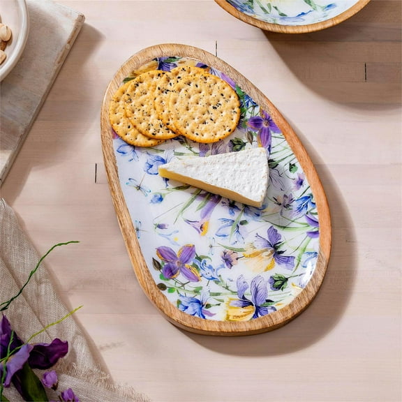 Golden Lilac Irregular Shaped Wood Serving Tray, 12"L