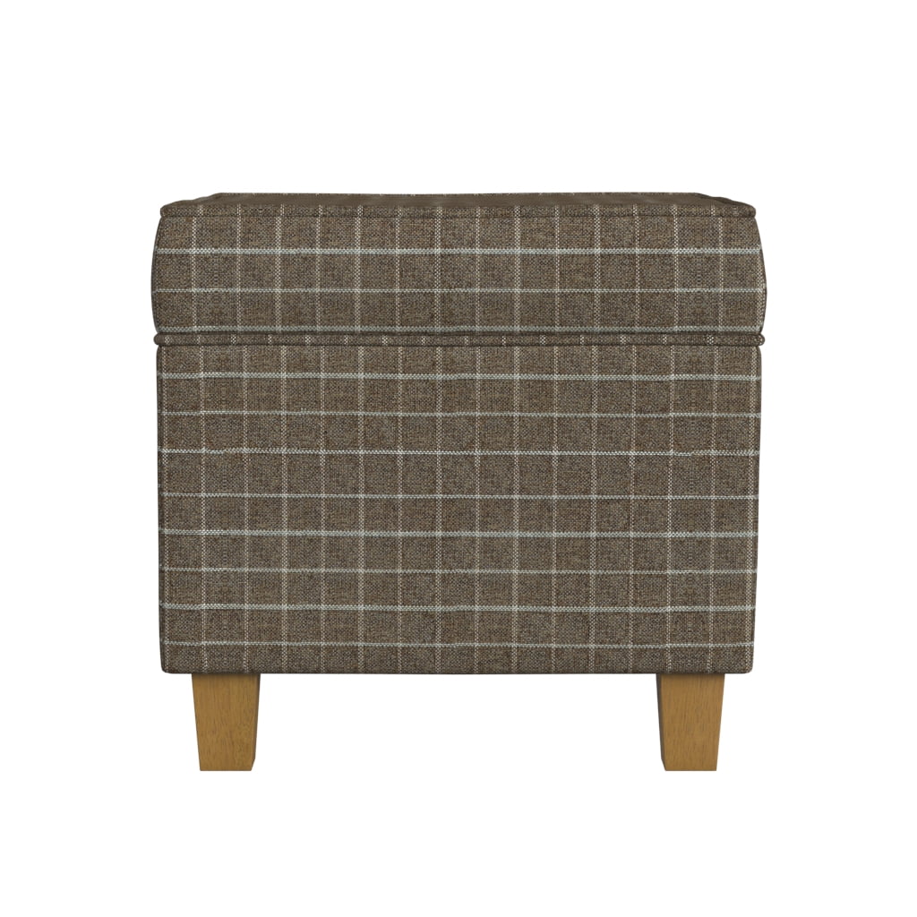HomePop Square Storage Ottoman, Brown Window Pane Print
