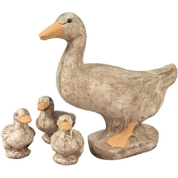 Solid Rock Stoneworks Duck Family Concrete Statue Set, 14" Tall, Life Like Color