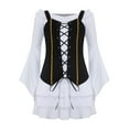 thumbnail image 4 of TiaoBug Kids Girls Victorian Pirates Queen Dress up Off Shoulder Dress with Medieval Waistcoat White Black 14, 4 of 7