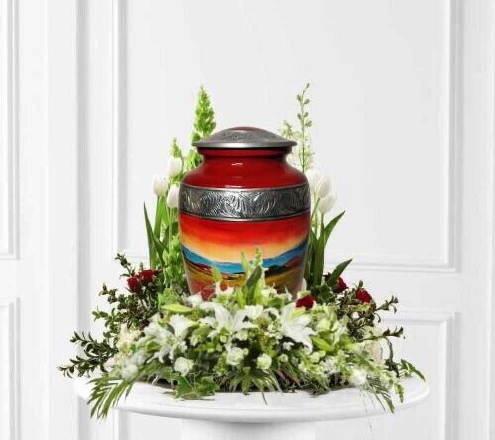 Red theme Cremation Urn Engraved Aluminium Funeral Burial Jar For Human And Pet Ashes Large size