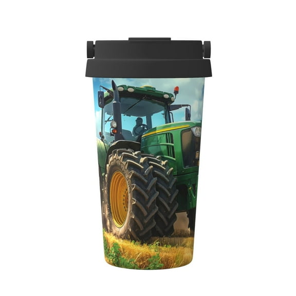 Logiee Green Tractor Field Print Stainless Steel Coffee Tumbler, Travel Coffee Mug, Insulated Coffee Mug with Lid, Spill Proof Coffee Cup, Portable Thermal Mug