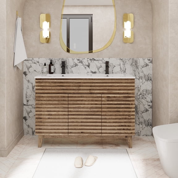Eclife 48" Freestanding Double Sink Bathroom Vanity with Resin Top, Faucet and Drain, Assembly Required