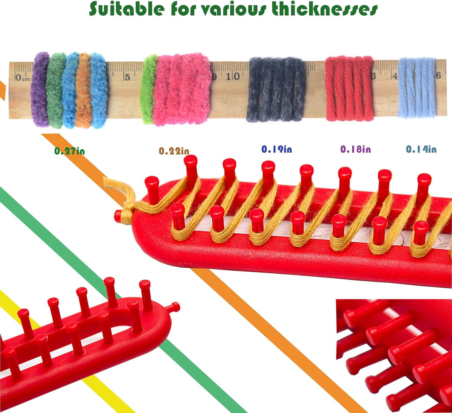 Knitting Looms Boards Set, ABS Plastic, Insertable Pegs Scarf Loom, DIY Knitting Kit for Beginners,Includes 4 Sizes (9.45in, 13.39in, 17.72in, 21.65in)