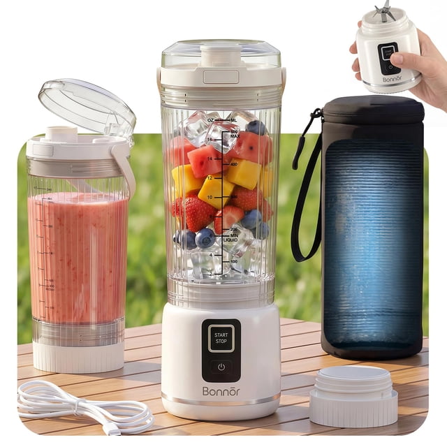 Bonnor Cordless Portable Blender for Smoothies & Ice Crushing With 2×22oz Cups&12h Insulated Bag,Detachable Easy Clean Personal Blender,Leakpro