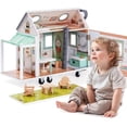 thumbnail image 2 of Robud Wooden Dollhouse with Wheels for Girls, Pretend Play RV Set Dollhouse Moveable with 10+Pcs Furniture Accessories, Gift for Kids Ages 3+, 2 of 9