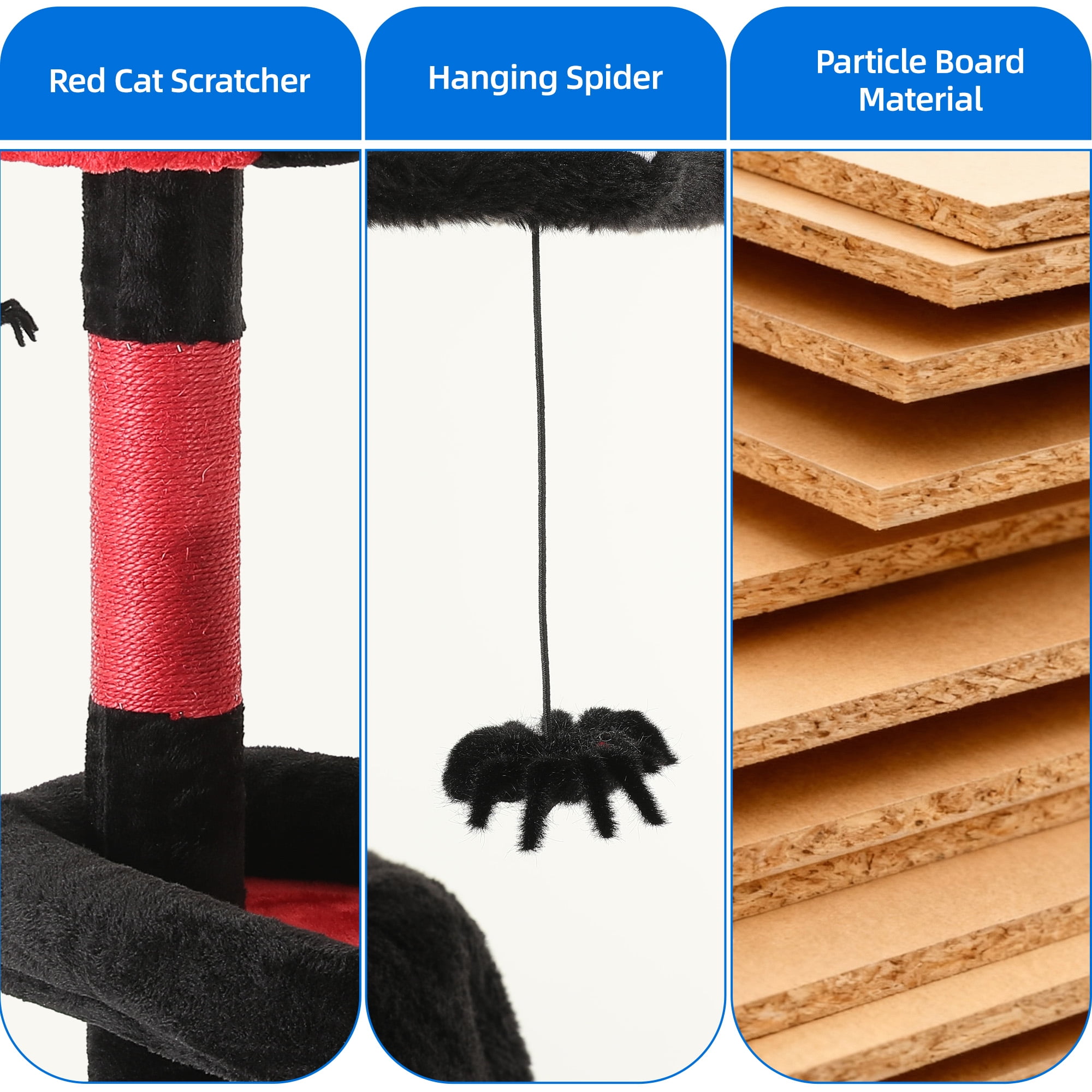Homiflex Cat Tree for Automatic Litter Box, 67''H Cat Tower with Litter Box Enclosure, Scratching Post, Hooks, Halloween Style, Black/Red