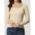 thumbnail image 2 of Suéter con Cuello en Forma de Corazón para Mujer Suéter de Manga Larga con Corte Entallado Jersay para Mujer Beige M, 2 of 6