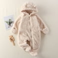 thumbnail image 2 of 3-6 Months Newborn Baby Bodysuits Girls Hooded Romper Comfortable Fleece Lined Warm Stylish Covers Hands And Feet Newborn Fall Winter Gift Clothes,Beige Jumpsuit, 2 of 5