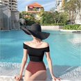thumbnail image 2 of Sombrero para el sol de playa de verano con ala ancha y flexible para mujer, gorra de paja para fiesta, jardín, viaje, sombrero para el sol (negro, 25 cm), 2 of 5