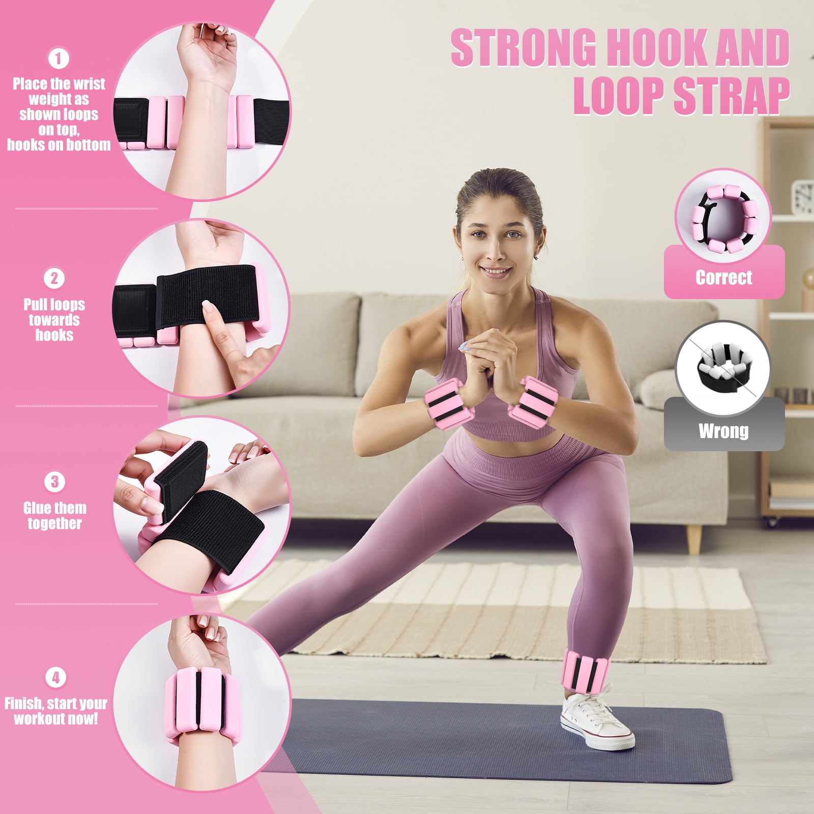 Ankle Weight Wrist Weight 2 Pack (1lb Each) Adjustable Arm and Leg Weight Suitable for Women and Men Pilates Gym Yoga Aerobic Strength Training(Pink)
