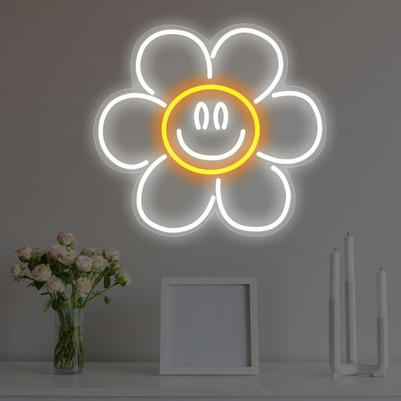 Daisy Smile Face Neon Sign, Sunflower LED Neon Light, Face Neon Signs for Wall Decor,Smile face Neon Signs for Bedroom Wall with Dimmable Switch for Children's Room,Bar, Party,Christmas,Wedding