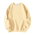thumbnail image 4 of WTOBBY Women's Solid Color Round neck Sweatshirt Long Sleeve Casual Loose Fit Fleece Pullover Top Fall Fashion Wear for Daily Activities,Beige L, 4 of 5
