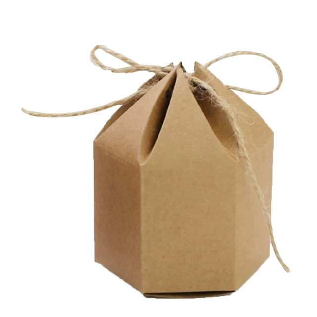 FRCOLOR gift box 50 Pcs Hexahedron Candy Boxes Kraft Paper Sugar Containers New Style Gift Boxes with Hemp Ropes for Wedding Party Ceremony - Size: S,2.76"X1.57"X3.54"