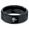 thumbnail image 2 of Tungsten Wolf Wolfpack Pack Canine Dog Band Ring 8mm Men Women Comfort Fit Black Beveled Edge Polished, 2 of 4