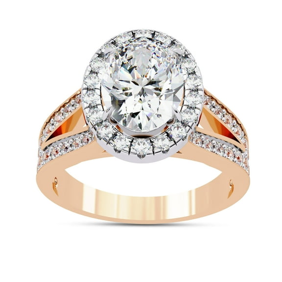 IGI Certified Lab Grown Diamond Engagement Ring | Center 9x6.5mm Oval Cut Split Shank Halo Solitaire Wedding Rings For Women In 18k Solid Rose Gold | F-G, VS-SI Quality (2.33 Ctw) Ring Size-8
