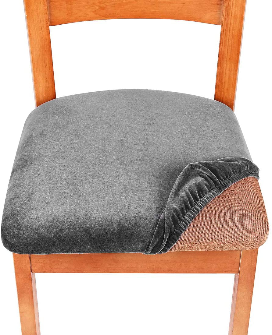 Removable Washable Furniture Protector Slipcovers with Ties Light Grey Set of 6 smiry Original Velvet Dining Chair Seat Covers Stretch Fitted Dining Room Upholstered Chair Seat Cushion Cover