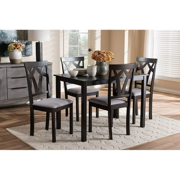 Baxton Studio Sylvia Modern and Contemporary Gray Fabric Upholstered and Dark Brown Finished 5-Piece Dining Set
