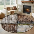 thumbnail image 3 of Barn Door Round Area&nbsp;Rug 7ft Vintage Brown Countryside Farmhouse Non-Slip&nbsp;Washable Circle Rugs Soft Felt Indoor Floor Mat for Bedroom Kitchen Living Room Bathroom, 3 of 9