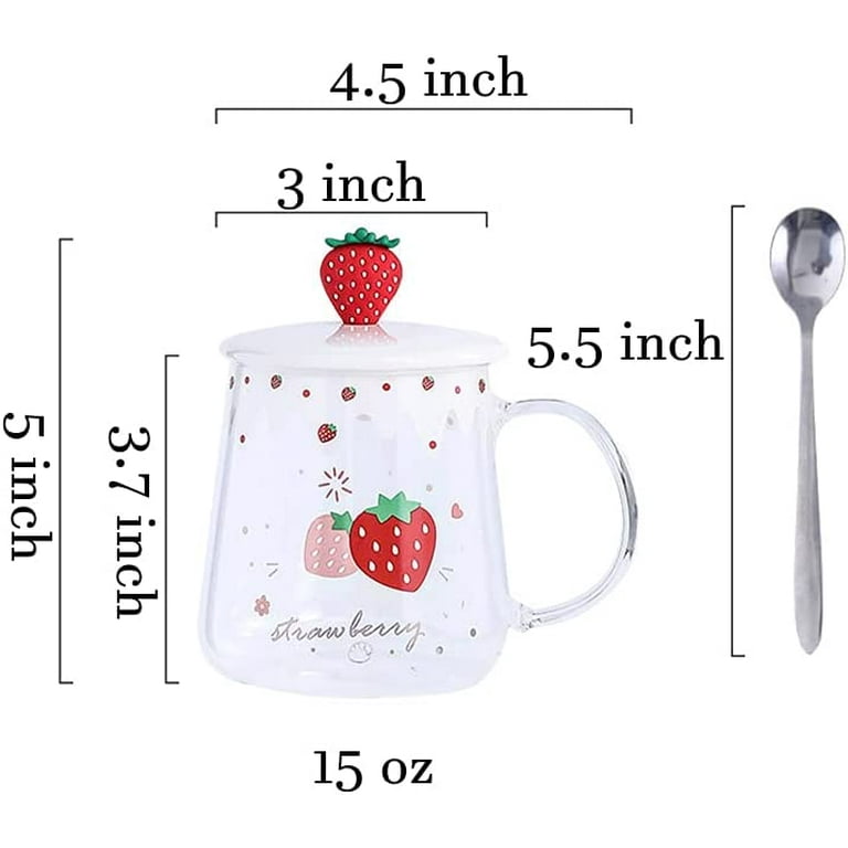 Danceemangoo Clear Glass Mug with Lid and Straw, 15 oz Drinking Glass Juice Cup, Cute Strawberry Pattern, Size: One