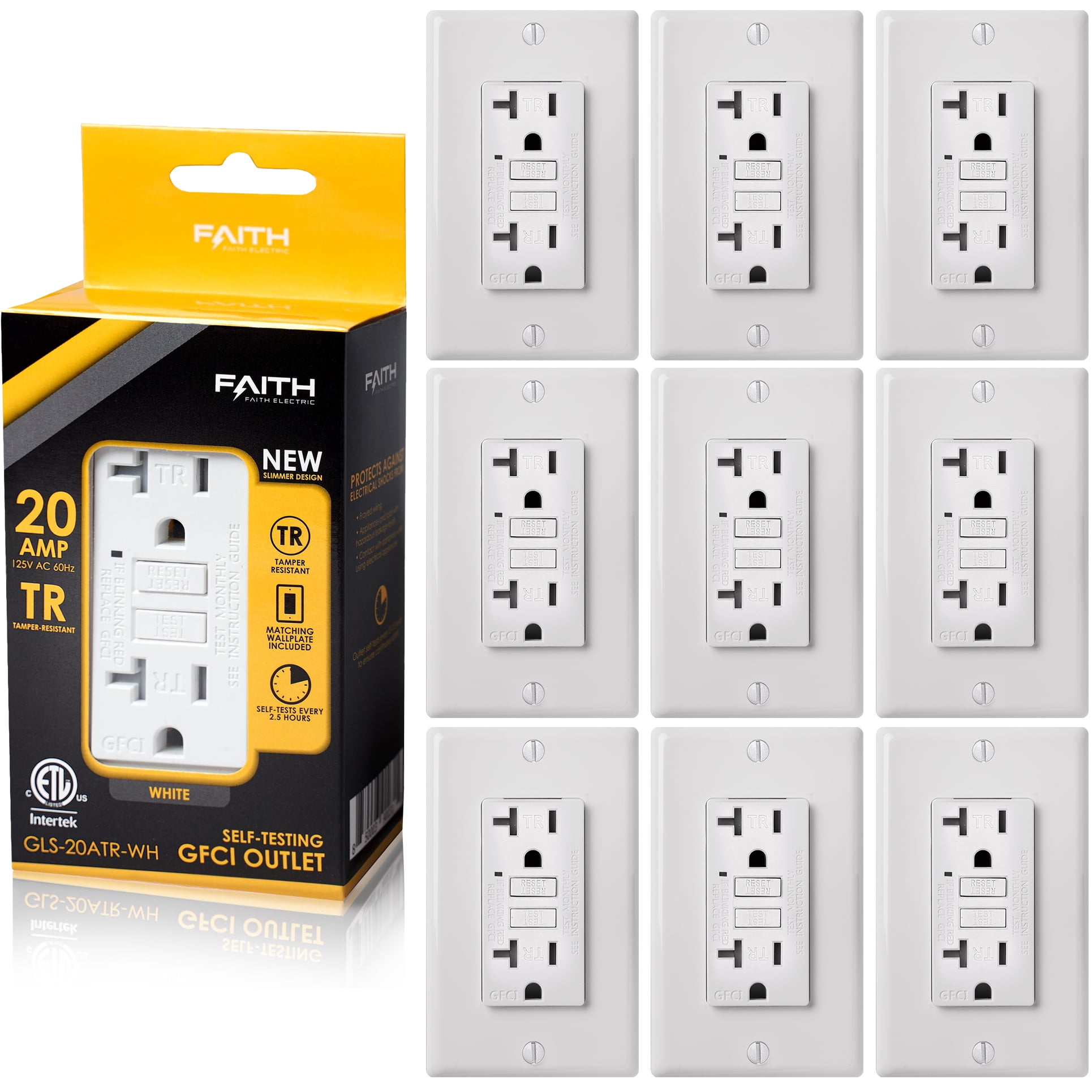 White USG5 GFI Duplex Receptacle with LED Indicator TR 6 Pack Self-Test Ground Fault Circuit Interrupter with Decorator Wall Plate Tamper-Resistant UL Listed BESTTEN Slim GFCI Outlet 15A 