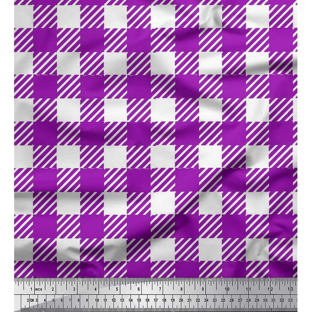 Soimoi Silk Fabric Gingham Check Print Fabric by The Yard 42 Inch Wide