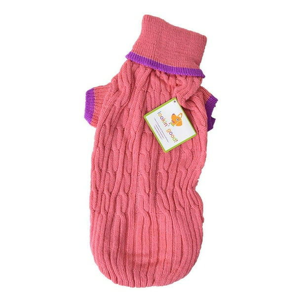 Fashion Pet Cable Knit Dog Sweater Pink Medium (1419 From Neck Base