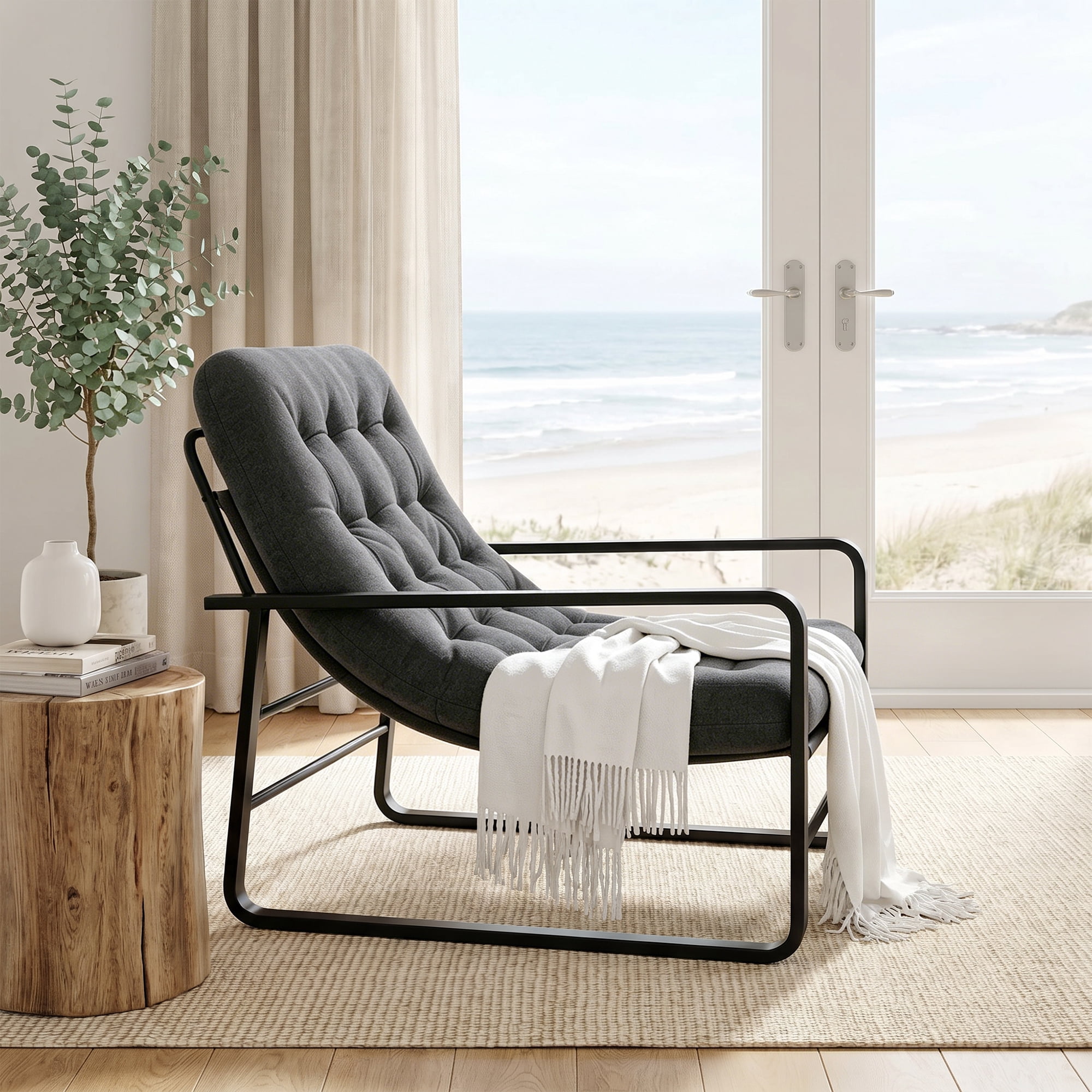 MAYEERTY 41.7" Gray Boucle Metal Frame Accent Chair, 350LBS High Density Sponge Lounge Chair for Living Bedroom Balcony