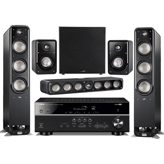 Yamaha 5.1-Channel Wireless Bluetooth 4K 3D A/V Surround Sound Receiver   Polk Multimedia Home Theater Speaker System