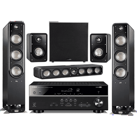 Yamaha 5.1-Channel Wireless Bluetooth 4K 3D A/V Surround Sound Receiver + Polk Multimedia Home Theater Speaker System