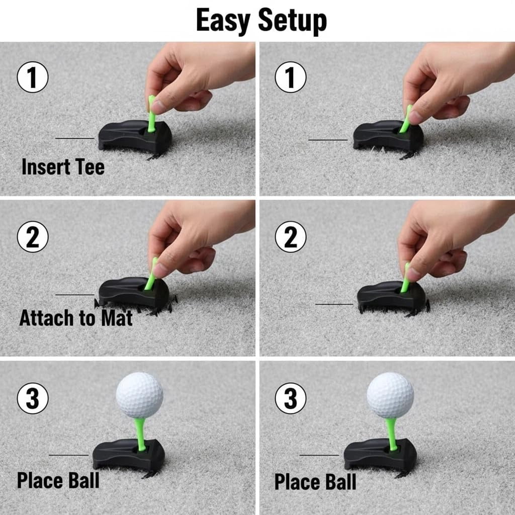 Turf Base V3 - Hinged Turf Tee for Artificial Turf - Includes Pre-Cut Tee Variety Packs & Golf Tee Holder, Unbreakable Golf Simulator Tees, for Outdoor Indoor Winter Turf and Driving Range (4pcs)