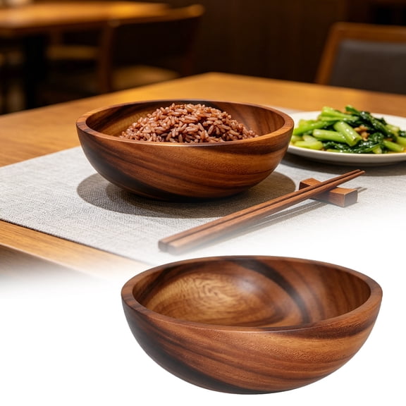 DLMCUH Wooden Salad Bowl,Handmade Wooden Salad Bowl Large Serving Bowl,Natural Wood Serving Dish and Decorative Tableware for Soup Pasta and Fruit with Carved Wood Finish