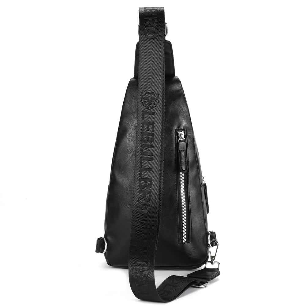 LEBULLBRO Sling Bag for Men Soft Leather Chest Bag Crossbody Backpack Travel Hiking Outdoor Sports Black