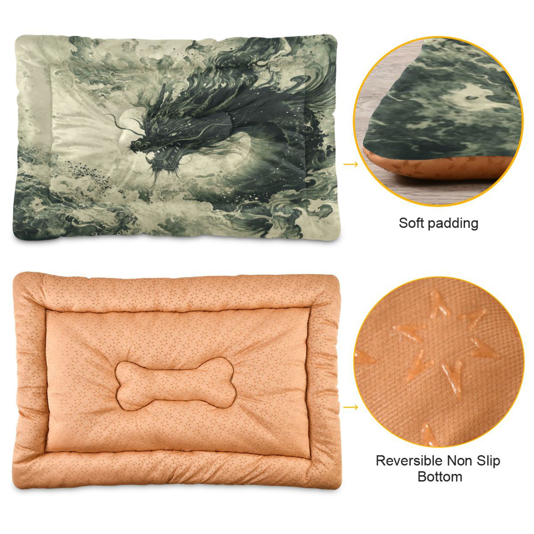 Qxltty Dark Green Dragon Ped Pad Wear-resistant and Hard to Bite Through Sleeping Pad for Small Medium Large Dogs Winter Pet Bed 36×24in
